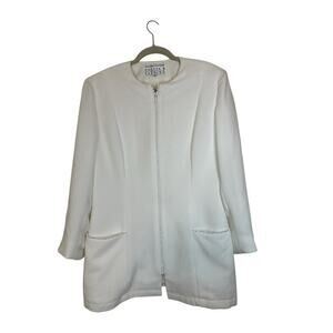 Chetta B Women's Full Zip Front Embellished Party Fancy Top Suit Size 14 Cream